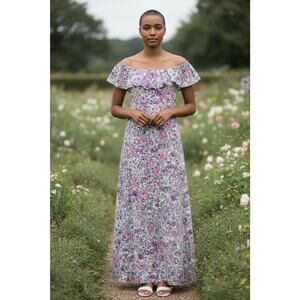 BCBGeneration Floral Ruffle Off The shoulder floral print Maxi Dress S